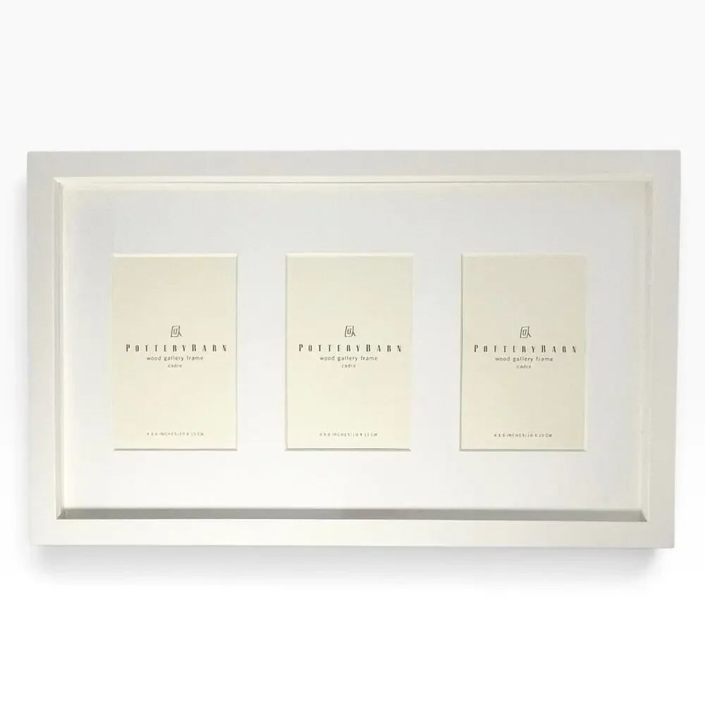 Pottery Barn 11”x18” New 3-Part White Wood Gallery Picture Frame 4”x6” w/Box